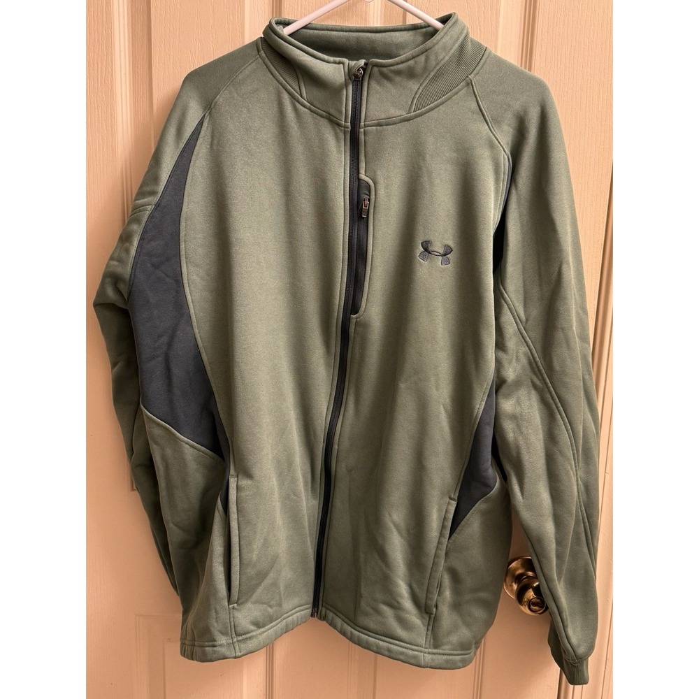 Under Armour Mens Jacket 2XL Green‎ Performance Fleece Lined Zip Front Pockets
